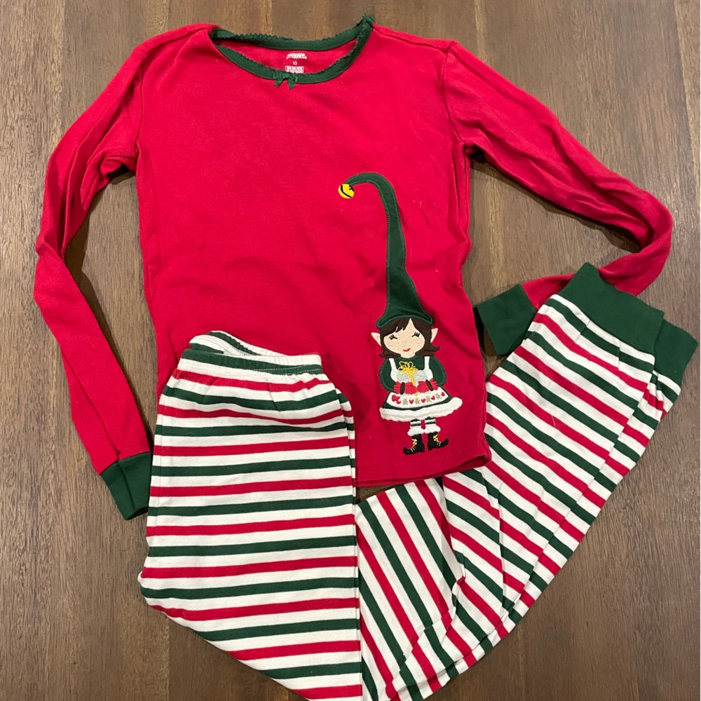Gymboree elf pajamas Christmas holiday stripes 10